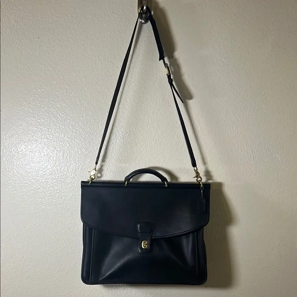 Vintage Coach Black Leather Briefcase - Picture 1 of 16